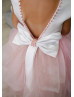 Pearl Neck Satin Tulle Chic Flower Girl Dress With Train